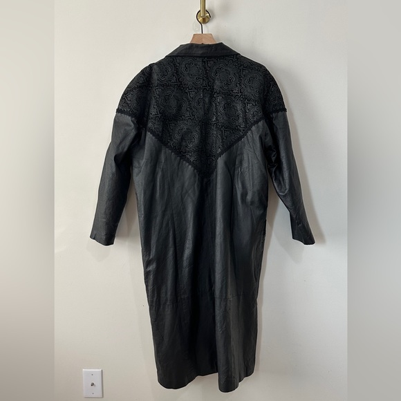 Vintage Black Contrasting Paisley Leather Panels Trench Jacket By: Studio C Sz L - Picture 8 of 12